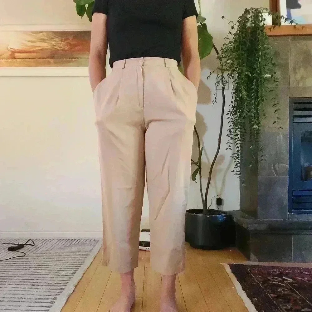 High waisted pleated wide leg vintage wool trousers - Picture 4 of 5